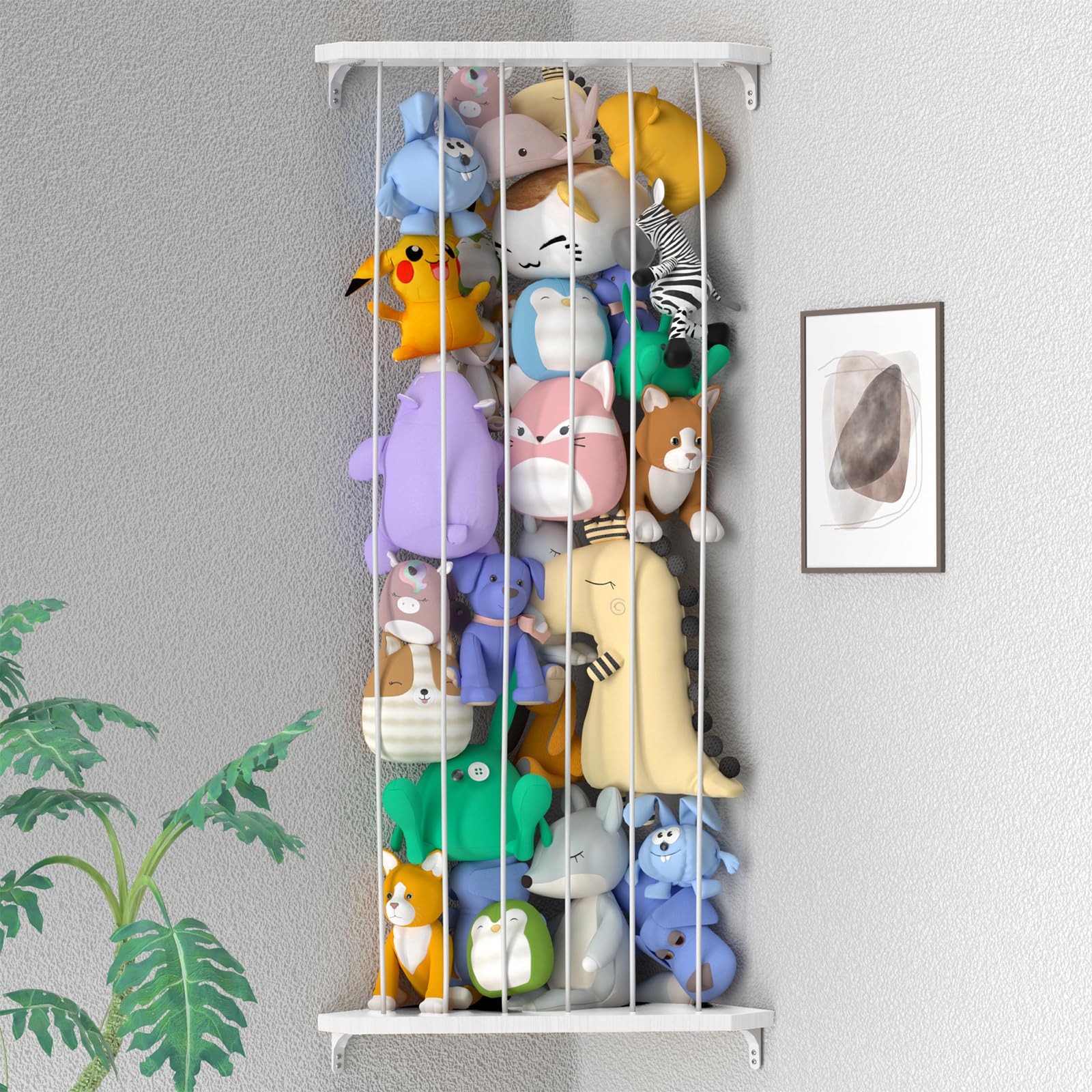 Zayysoha Stuffed Animal Storage Wood Soft Toy Shelf with Adjustable Length Large Corner Plush Toys Holder for Nursery Play Room Bedroom Kid Room