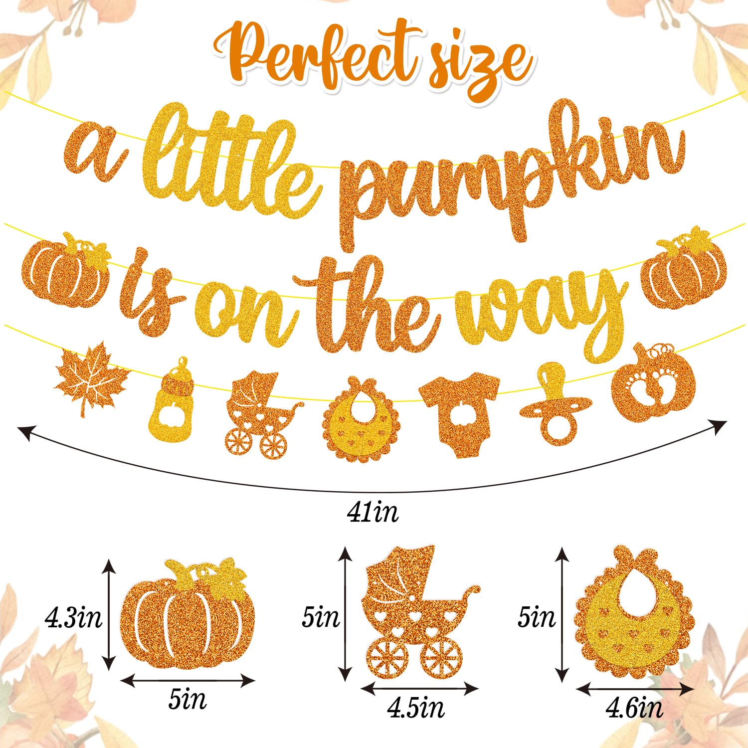 A Little Pumpkin is on The Way Banner Glitter Orange Gold Little Pumpkin Baby Shower Party Decoration Little Girl Boy Fall Pumpkin Autumn Harvest Theme A Little Pumpkin is on the His Way Gender Reveal