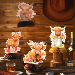 Shappy 12 Pcs Highland Cow Honeycomb Centerpieces Highland Cow Party Centerpieces Highland Cattle Table Decorations for Highland Cow Baby Shower Birthday Party Supplies(Classical)