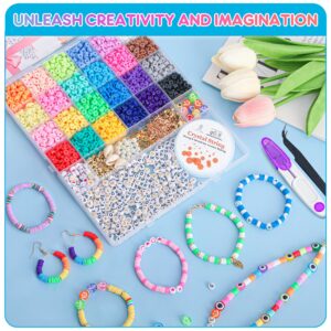 5800 PCS Clay Beads Bracelet Making Kit, 24 Colors Flat Preppy Beads for Friendship Jewelry Making, Polymer Heishi Beads with Charms DIY Arts and Crafts Birthday Gifts Toys for Teen Girls Age 6+