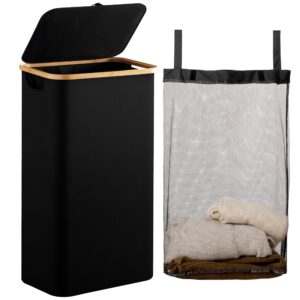 hblife 100l large laundry hamper with lid and removable inner bag, collapsible dirty clothes basket organizer for bathroom, bedroom and laundry room, black