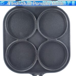 5 STAR SUPER DEALS Pancake Pan Maker Nonstick Double Sided w/ 4 Small Round Mold Designs for Perfect Eggs, French Toast, Omelette, Flip Jack, and Crepes