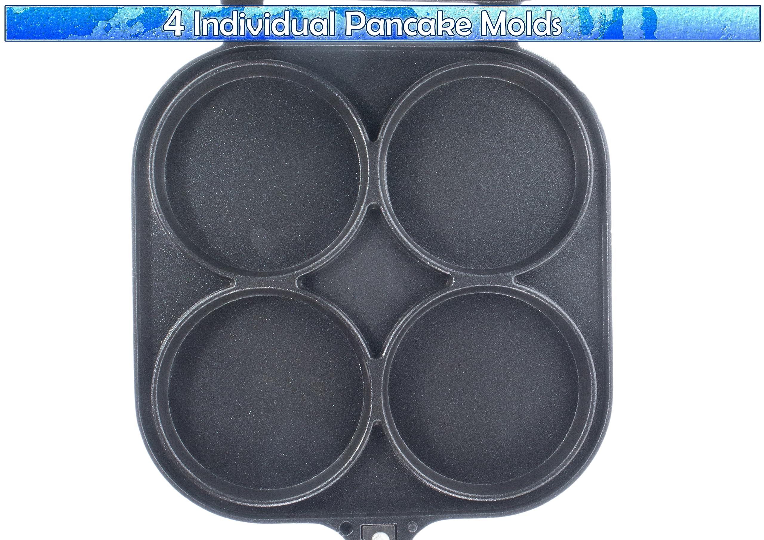 5 STAR SUPER DEALS Pancake Pan Maker Nonstick Double Sided w/ 4 Small Round Mold Designs for Perfect Eggs, French Toast, Omelette, Flip Jack, and Crepes