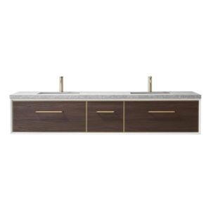 vinnova caparroso 84" double sink bath vanity in dark walnut w/grey sintered stone top