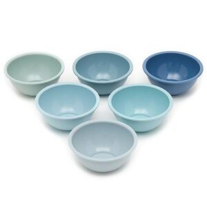 stacking pinch bowl set for food prep, 6 pack by home basics | ombre blue colors | thick outer rim | space-saving | durable lightweight plastic | 8 oz capacity