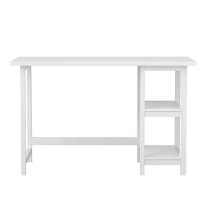 Martha Stewart Beckett Modern Trestle Desk with Open Side Shelving in White Wood Grain Finish