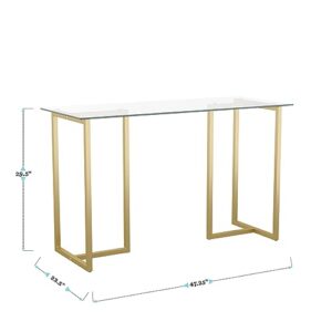 Martha Stewart Eli Home Office Desk with Glass Top and Steel Frame, Polished Brass