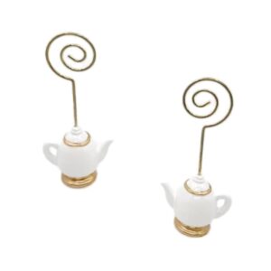 AMERRY 10Pcs Teapot Table Card Holder，Place Card Holders, Table Number Holder，Photo Holders, Party Favors, Wedding Decorations ，Delicious Afternoon Tea, Delicious Breakfast teapot(Golden and White)