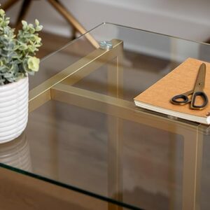 Martha Stewart Eli Home Office Desk with Glass Top and Steel Frame, Polished Brass