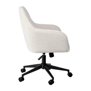 Martha Stewart Rayna Swivel Task Chair with Flared Arms for Home Office in White Boucle with Oil Rubbed Bronze Frame