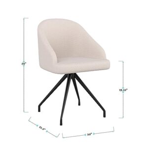 Martha Stewart Sora Stationary Swivel Task Chair with Sloped Arms for Home Office in White Boucle with Oil Rubbed Bronze Frame