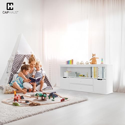 CAPHAUS Toy Storage Organizer with 4 Drawers, 52”W x 13”D x 24.4”H, Grey, Toy Organizer Bins, Toy Storage Organizer Bins with Shelf, Bookshelf for Reading, Storing, Playing, for Kids, Boys and Girls