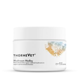 thornevet mushroom medley for dogs - immune system support plus antioxidants - with reishi, turkey tail, cordyceps, maitake, and chaga mushrooms - support for dogs having cancer treatment - 120 scoops