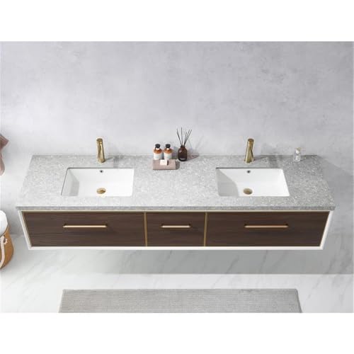 VINNOVA Caparroso 84" Double Sink Bath Vanity in Dark Walnut w/Grey Sintered Stone Top