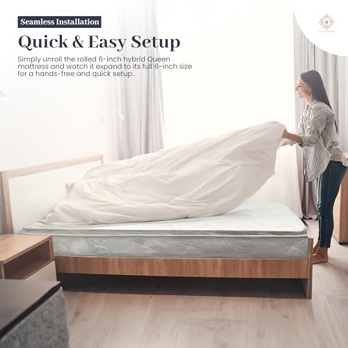 Queen Size Mattress - 6 Inch Cool Comfort Foam & Spring Hybrid Mattress with Breathable Organic Cotton Cover - Quilted Soft Tight Top - Rolled in a Box - Oliver & Smith