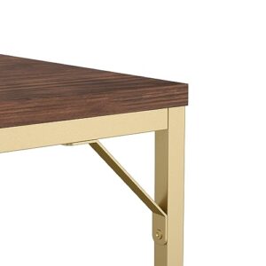 Martha Stewart Noah Home Office Parsons Desk in Walnut Wood Grain with Polished Brass Metal Frame