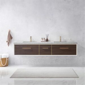 VINNOVA Caparroso 84" Double Sink Bath Vanity in Dark Walnut w/Grey Sintered Stone Top