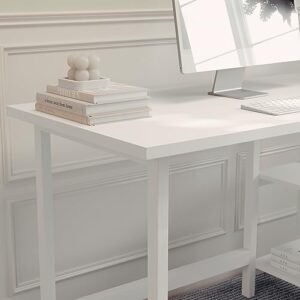 Martha Stewart Beckett Modern Trestle Desk with Open Side Shelving in White Wood Grain Finish