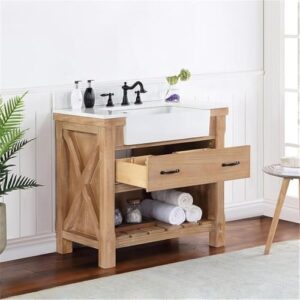 VINNOVA Villareal 36" Single Bath Vanity in Weathered Pine Wood & White Farmhouse Basin