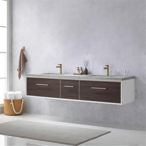 VINNOVA Caparroso 84" Double Sink Bath Vanity in Dark Walnut w/Grey Sintered Stone Top