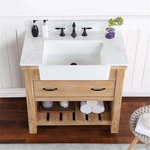 VINNOVA Villareal 36" Single Bath Vanity in Weathered Pine Wood & White Farmhouse Basin