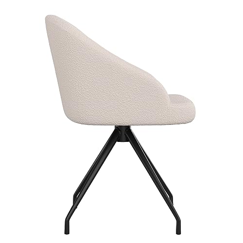 Martha Stewart Sora Stationary Swivel Task Chair with Sloped Arms for Home Office in White Boucle with Oil Rubbed Bronze Frame