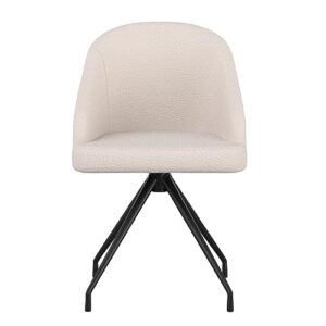 Martha Stewart Sora Stationary Swivel Task Chair with Sloped Arms for Home Office in White Boucle with Oil Rubbed Bronze Frame