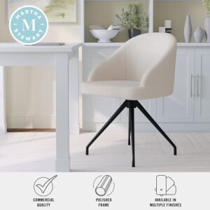 Martha Stewart Sora Stationary Swivel Task Chair with Sloped Arms for Home Office in White Boucle with Oil Rubbed Bronze Frame