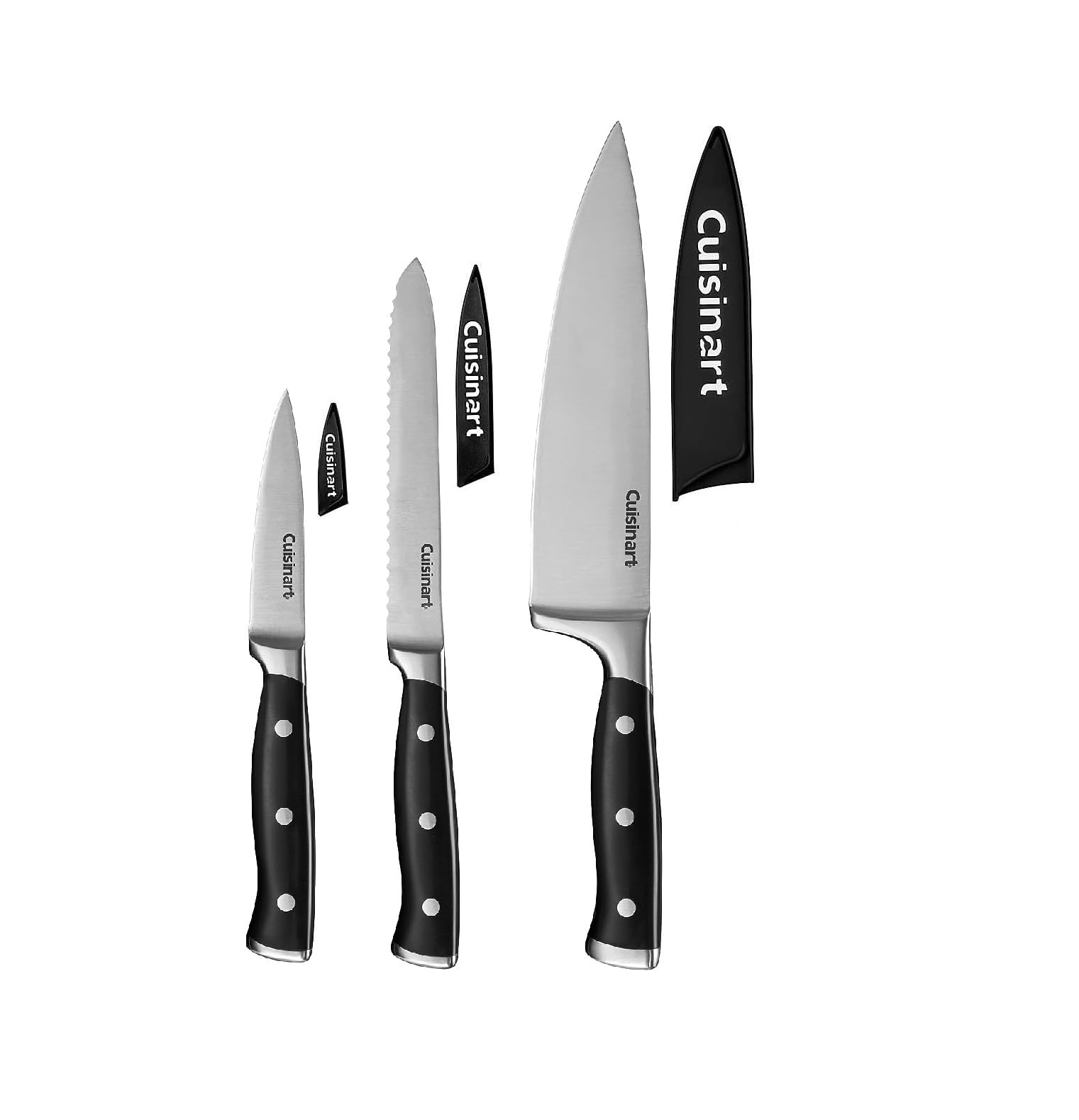 Cuisinart Classic Forged High-Carbon Stainless Steel full-tang Triple Rivet Knife Set With Black Blade Cover/Shealths (3-Piece)