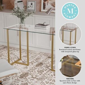 Martha Stewart Eli Home Office Desk with Glass Top and Steel Frame, Polished Brass