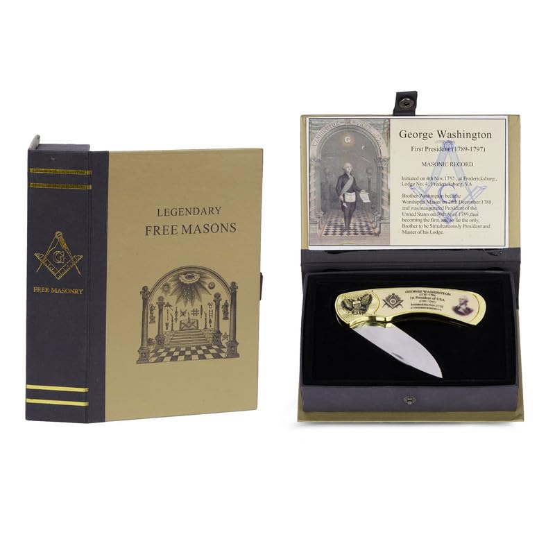 Trendy Zone 21 US President George Washington Legendary Freemason Masonic Knife with Presidential Eagle Embossed Masonic Symbols Masonic Folding Pocket Knife|3" Stainless Steel Blade