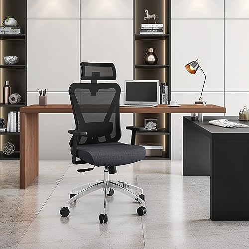 Techni Mobili Truly Ergonomic Office Chair with Lumbar Support & Adjustable Headrest – Breathable Mesh Office Chair with 5 Precision Adjustment Points, Black