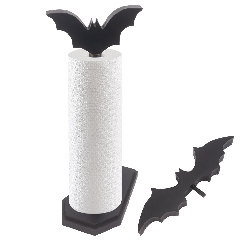 Bat Paper Towel Holder, Paper Towel Roll Holder for Kitchen Bathroom, Halloween Kitchen Decor, Goth Kitchen Decor with Coffin Base, Gothic Kitchen Decor for Countertop Stand, Witchy Gifts for Women