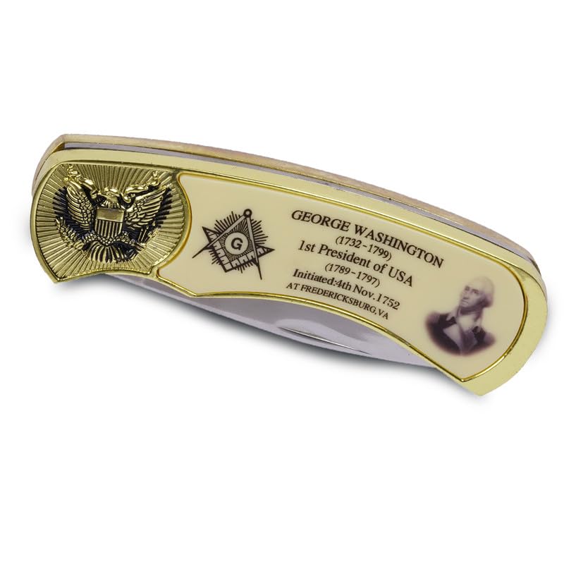 Trendy Zone 21 US President George Washington Legendary Freemason Masonic Knife with Presidential Eagle Embossed Masonic Symbols Masonic Folding Pocket Knife|3" Stainless Steel Blade