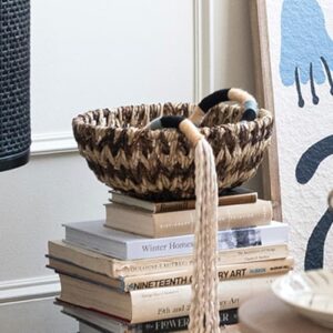 Bloomingville Small Woven Buri and Banana Fiber Organizer Decor for Storage, Natural and Brown Basket