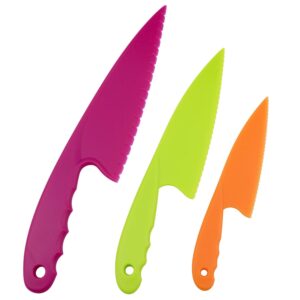 vaktok-3pcs nylon kitchen knife plastic knives nylon kids chef knives suitable for children beginners in the kitchen to make fruit lettuce vegetable salad bread