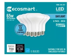 ecosmart 65-watt equivalent br30 dimmable led light bulb daylight (6-pack)