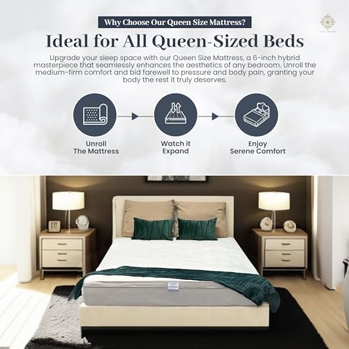 Queen Size Mattress - 6 Inch Cool Comfort Foam & Spring Hybrid Mattress with Breathable Organic Cotton Cover - Quilted Soft Tight Top - Rolled in a Box - Oliver & Smith