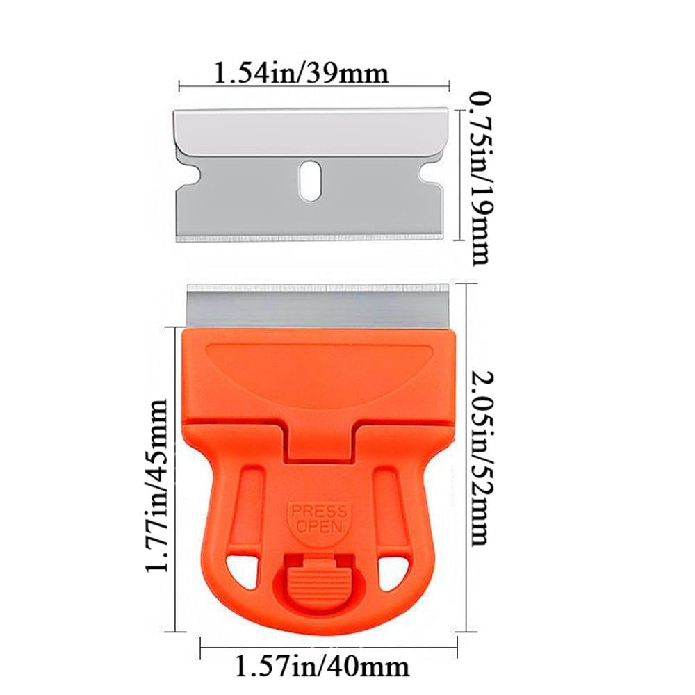 Plastic Razor Blades Scraper Tool Razor Multi-funtional Scraper Remover for Cleaning Paint, Caulk, Label, Decal, Sticker, Floor, Stove Top(Orange)