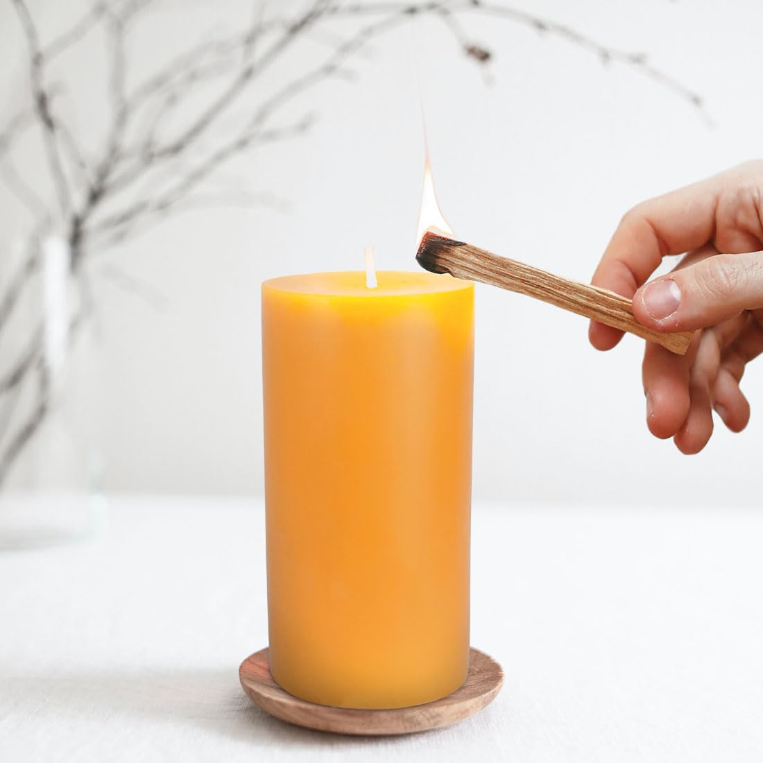 Natural Beeswax Pillar Candle, Large Beeswax Candle for Home Spa Yoga, Yellow Raw (3 x 6'')