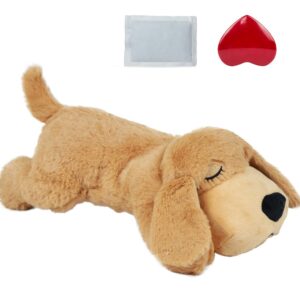 vocheer puppy heartbeat toy, dog anxiety relief calming aid puppy heartbeat stuffed animal behavioral training sleep aid comfort soother plush toy for puppies dogs cats,light brown