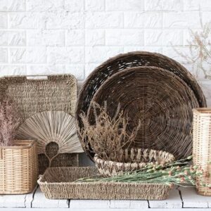 Bloomingville Small Woven Buri and Banana Fiber Organizer Decor for Storage, Natural and Brown Basket