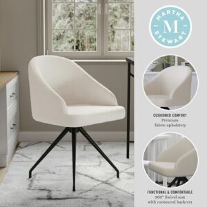 Martha Stewart Sora Stationary Swivel Task Chair with Sloped Arms for Home Office in White Boucle with Oil Rubbed Bronze Frame