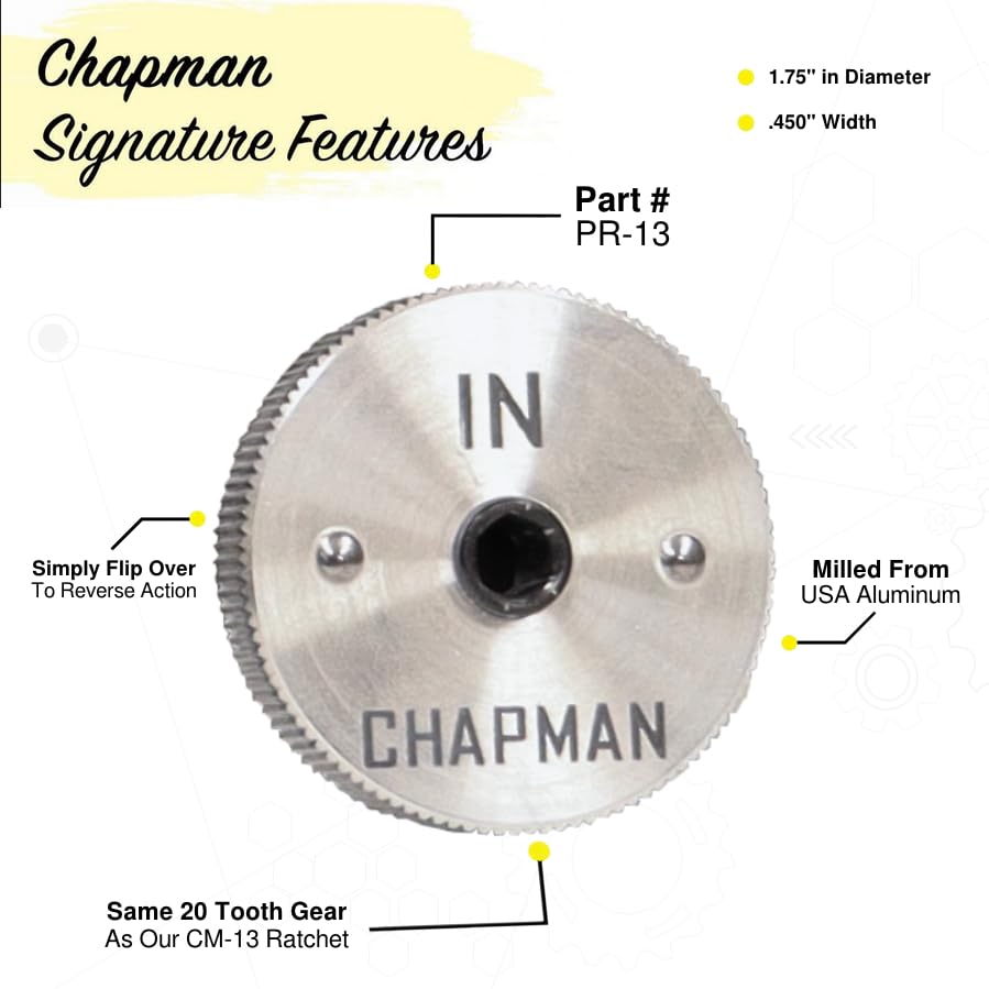 Chapman MFG PR-13 Palm Ratchet, 1/4" Drive, USA Made Aluminum Ratchet with 20 Tooth Gear & 18 Degree Working Arc