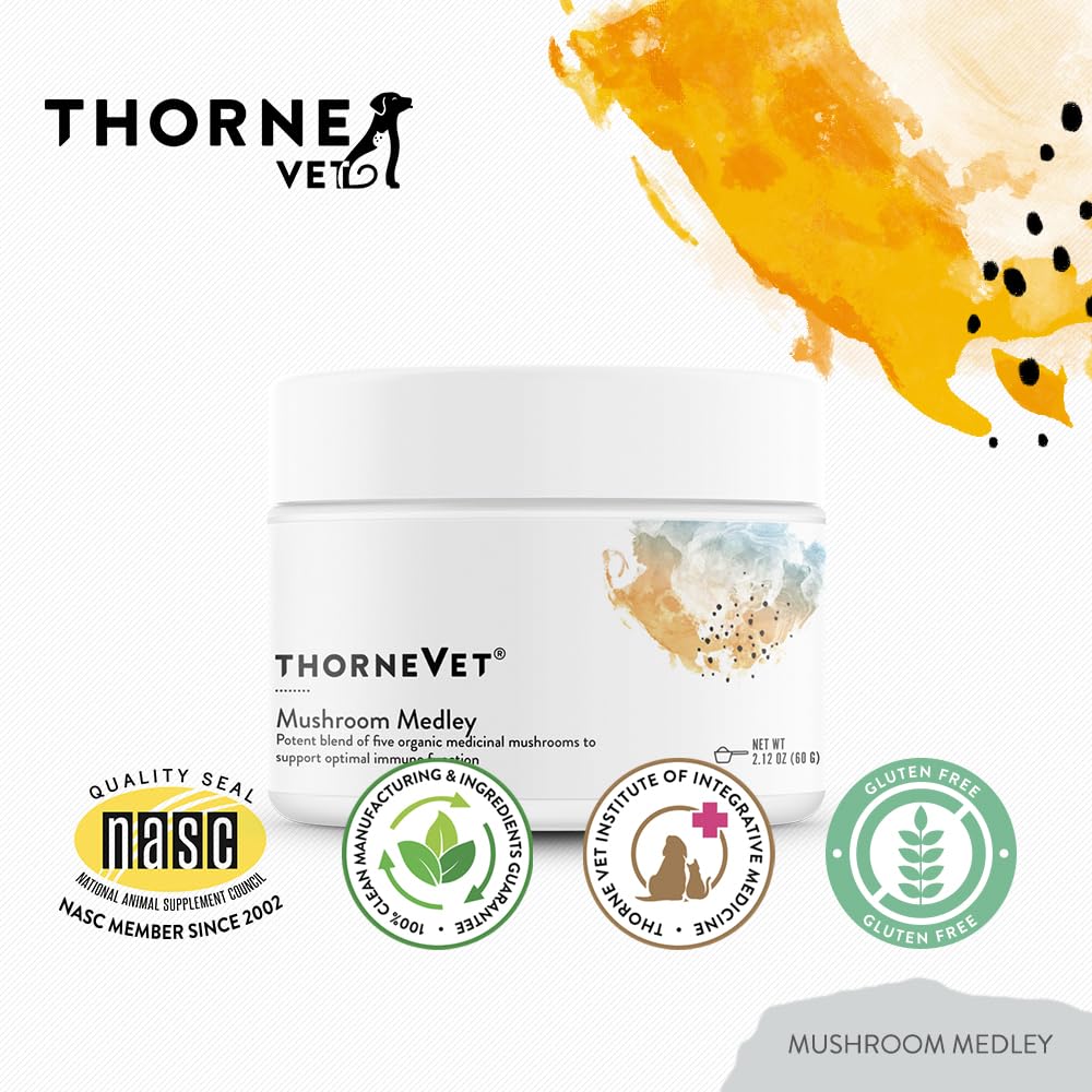 ThorneVet Mushroom Medley for Dogs - Immune System Support Plus Antioxidants - with Reishi, Turkey Tail, Cordyceps, Maitake, and Chaga Mushrooms - Support for Dogs Having Cancer Treatment - 120 Scoops