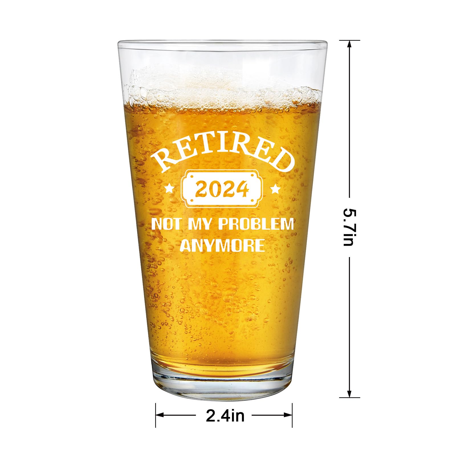 DAZLUTE Retirement Gifts for Men, Retired 2024 Not My Problem Anymore Beer Glass, Funny Retired Gifts for Boss Coworker Husband Teacher Friends Dad Grandpa, 15 Oz Beer Pint Glass