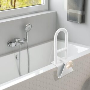 SDSNTE Heavy-Duty Adjustable Bathtub Safety Rail with Anti-Slip Design, Tub Grab Bar for Seniors, Elderly, and Handicapped Safety, 300LBS Weight Capacity, White