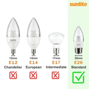 Sunlite LED B11 Clear Chandelier Light Bulb, 4.5 Watts (40W=), 300 Lumens, 120 Volts, Dimmable, Medium E26 Base, Energy Star, 90 CRI, ETL Listed, Torpedo Tip, 2700K Soft White, 6 Pack