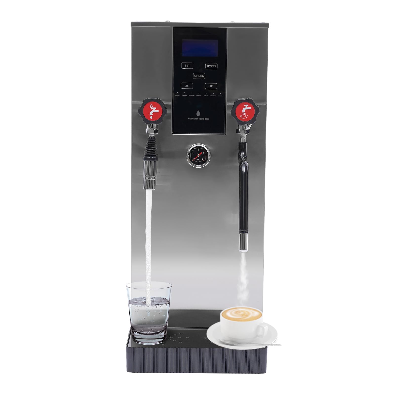 12L Commercial Milk Frother, 110V 2300W Espresso Coffee Steam Boiling Water Machine, LCD Screen Display Electric Milk Foam Machine, Suitable For Cafe/Bubble Tea Stores/Coffee Shops/Snack Stores