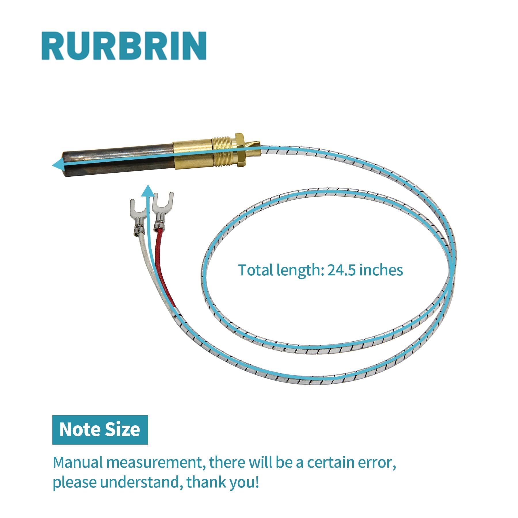 RURBRIN (2PCS) 24” 750mv Thermopile Generators Q313A Fit for Heat Glo Heatilator, 750 Millivolt Fireplace Thermocouple, Fit for Stove Gas Ovens/Gas Fireplace/Water Heater/Frying Furnace (Aluminum)